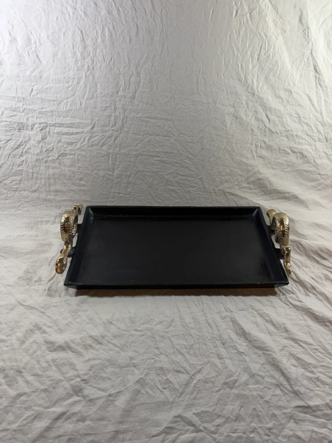 Black Cast Iron Tray with Snake Handles