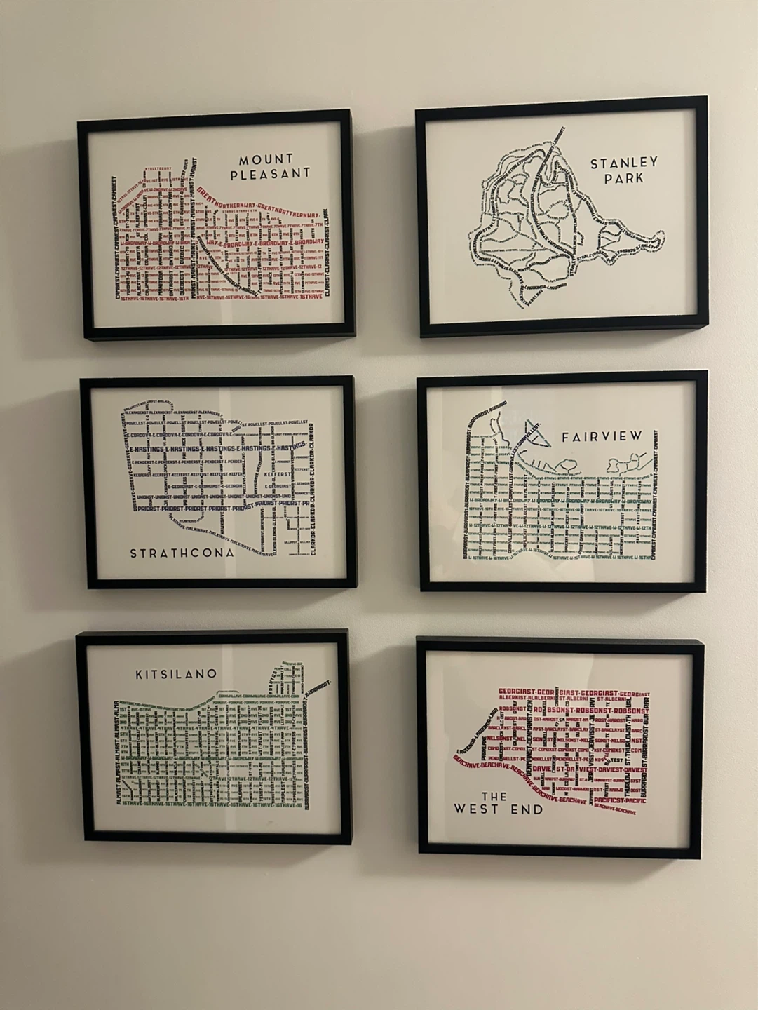 Vancouver Neighbourhood Map Art Prints (Set of 6)