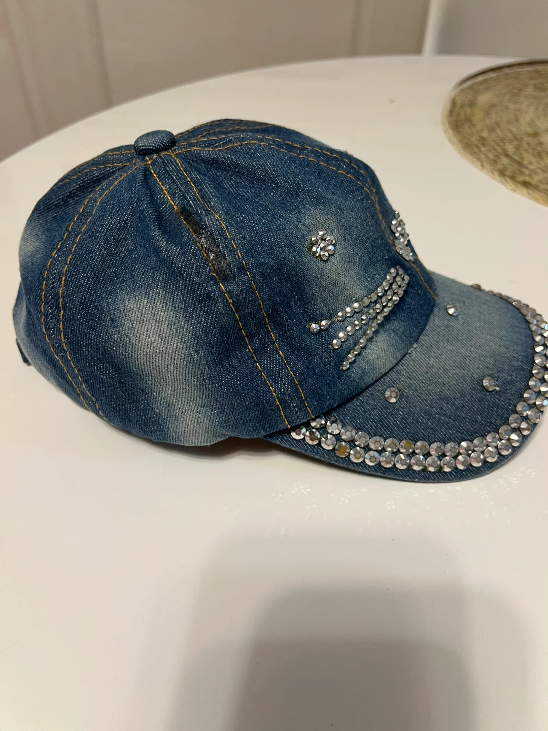 Denim Baseball Cap with Rhinestone Cat Ears and Brim - photo 2