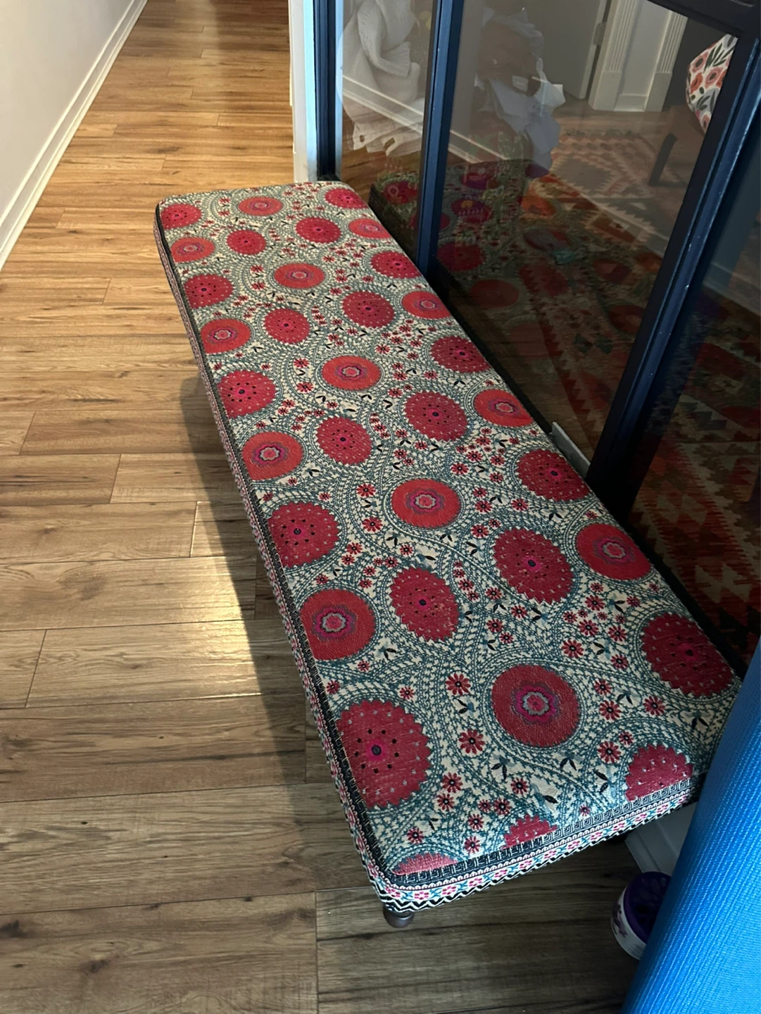 Upholstered Bench with Floral Embroidery