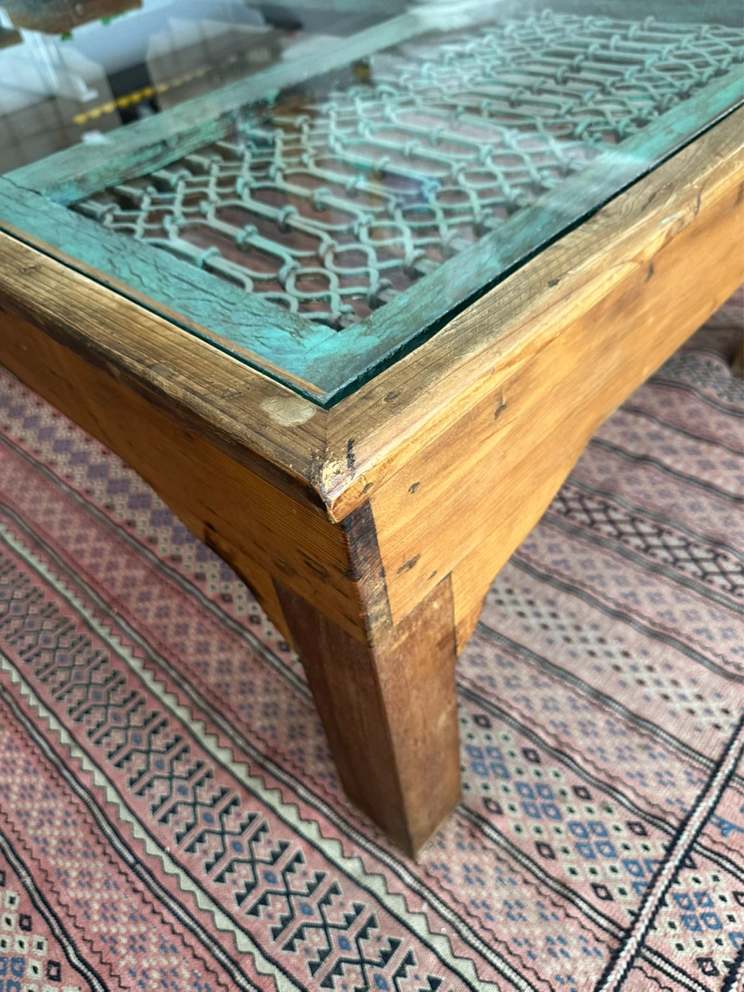 Unique Wooden Coffee Table with Glass Top - photo 5