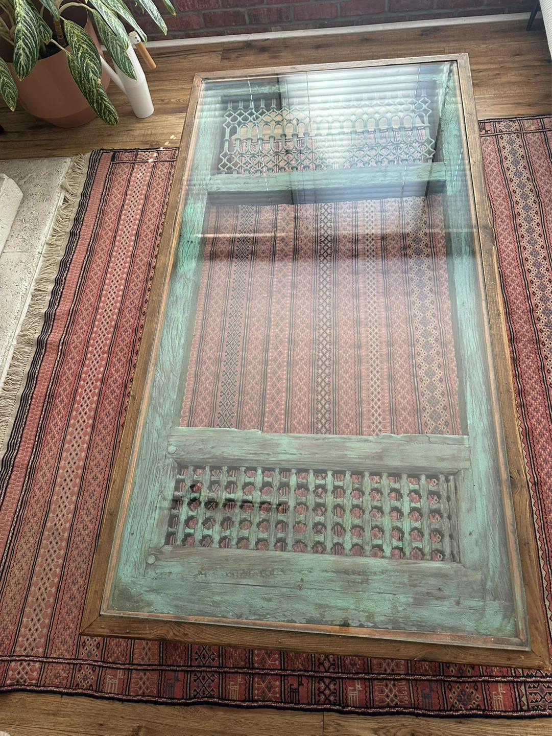 Unique Wooden Coffee Table with Glass Top - photo 2