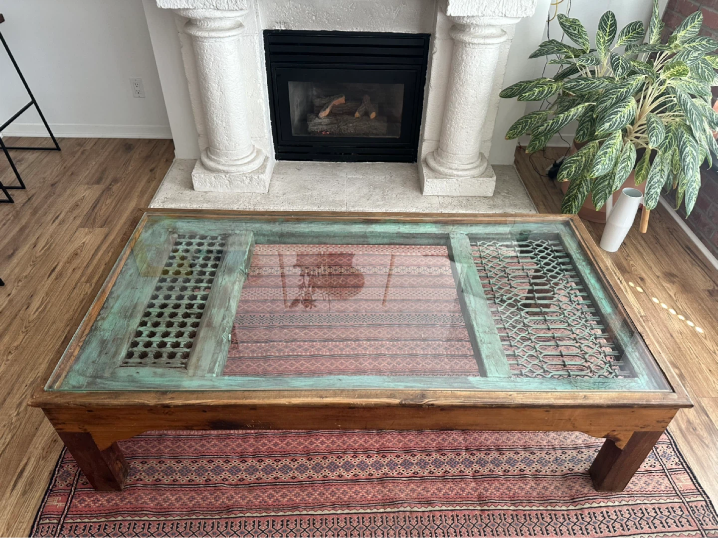 Unique Wooden Coffee Table with Glass Top - photo 4