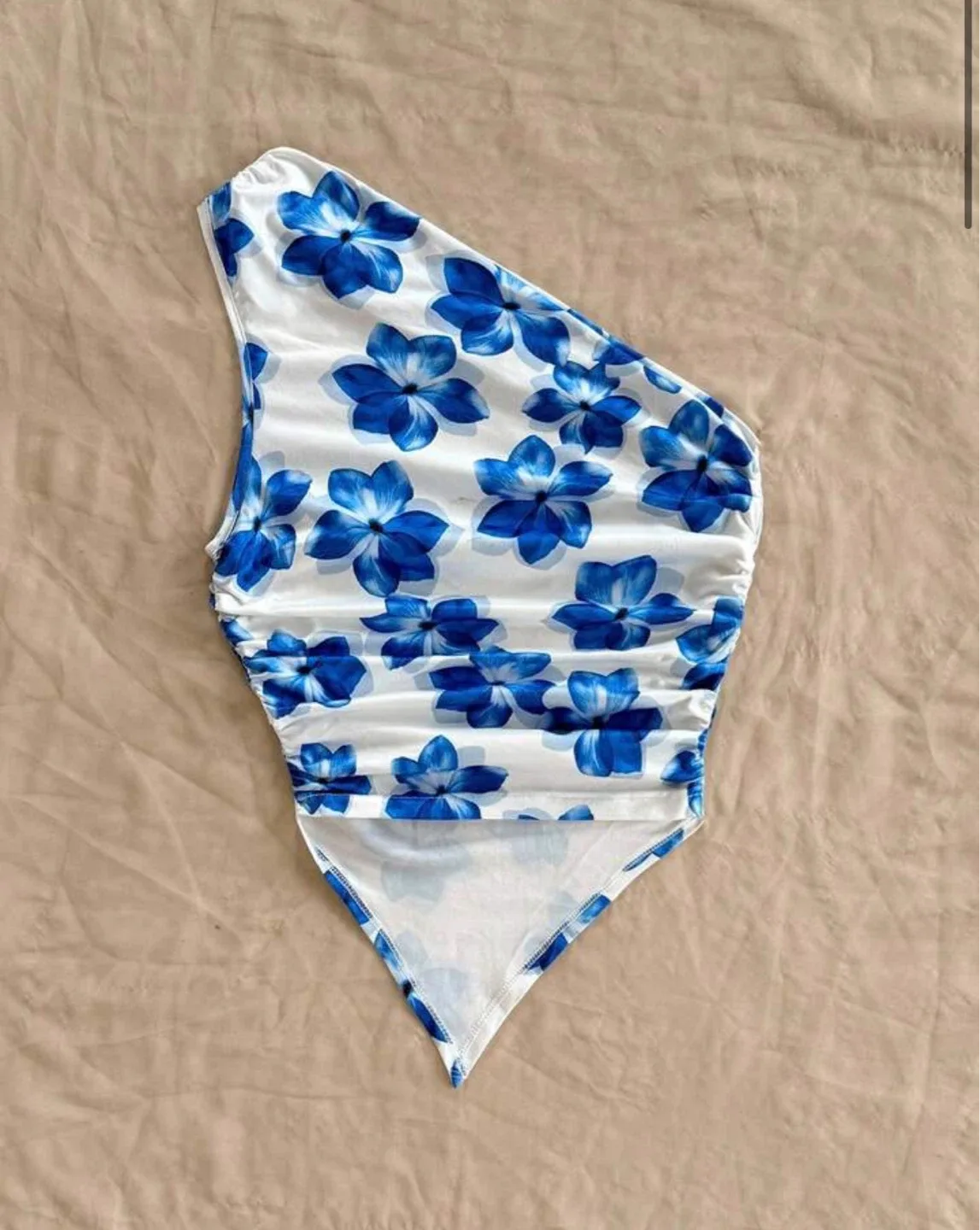 Blue Floral One Shoulder Ruched Top - photo 2