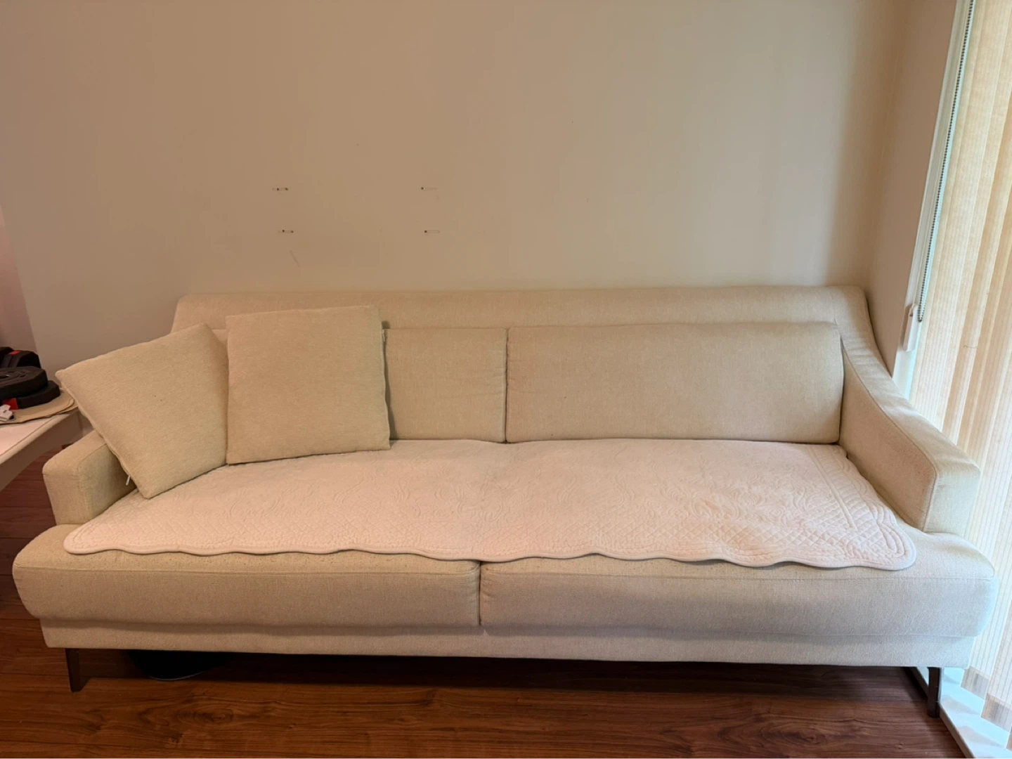 Cream Sofa with Cushions & Quilted sofa pad