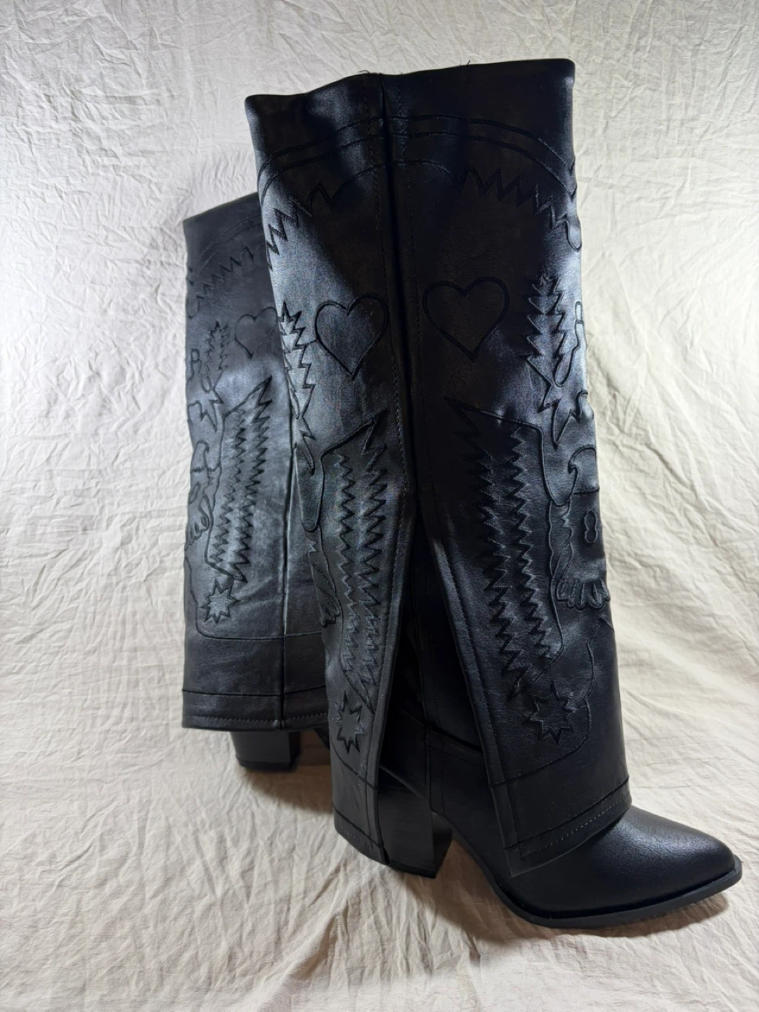Black Faux Leather Western Boots