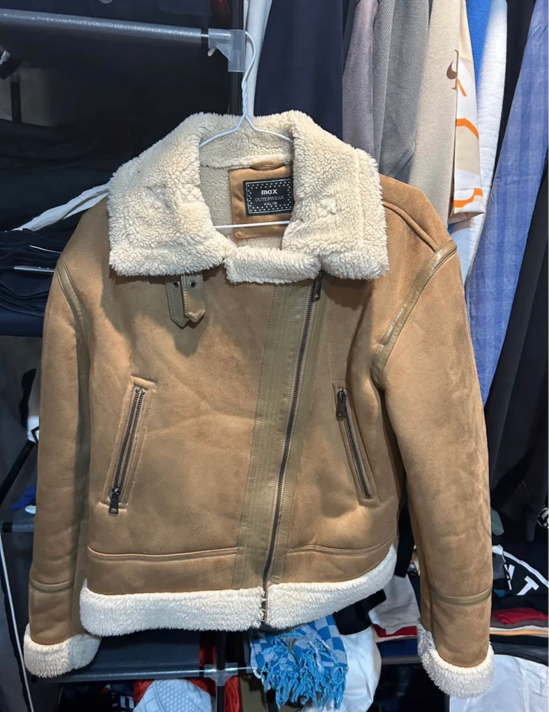 M Suede Aviator Jacket with Shearling Collar - photo 3