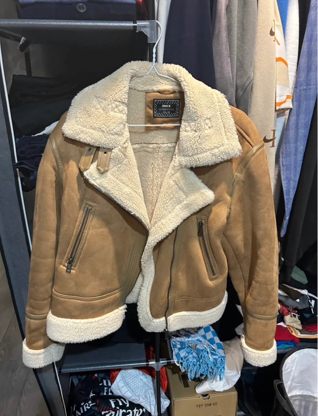 M Suede Aviator Jacket with Shearling Collar