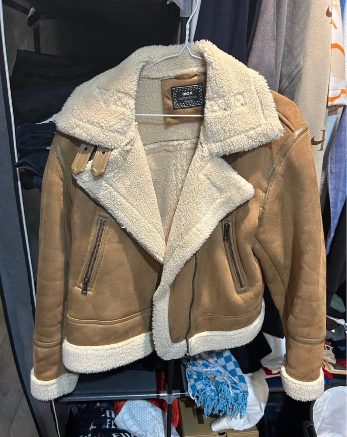 M Suede Aviator Jacket with Shearling Collar - photo 2