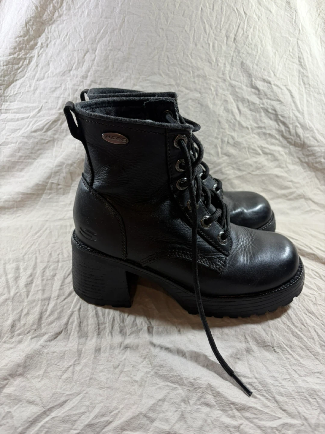 Skechers Women's Black Leather Lace-Up Heeled Boots Size 6 - photo 3