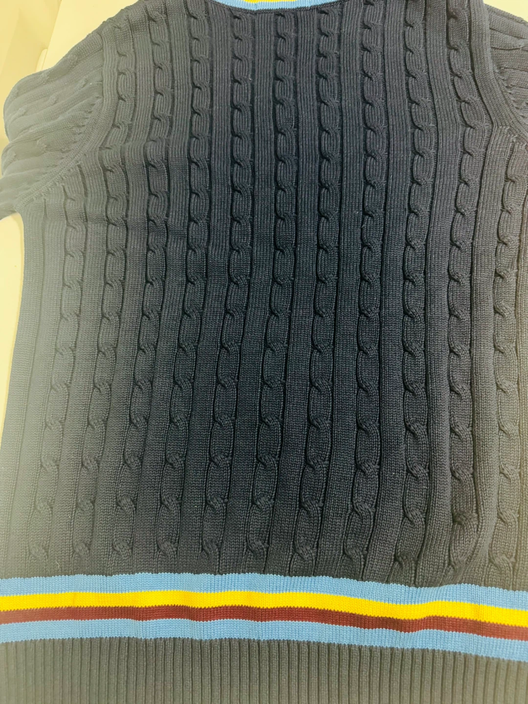 Fred Perry Navy Cable Knit V-Neck Sweater Size M - photo 4