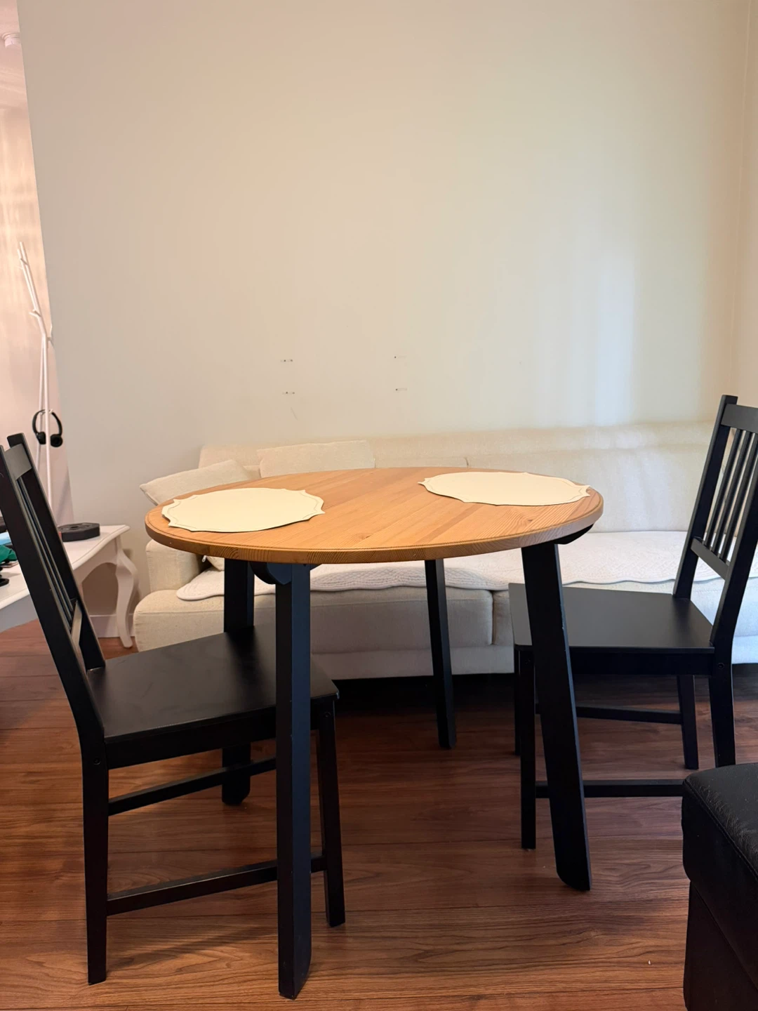 Ikea Round wood dining table with 2 chairs