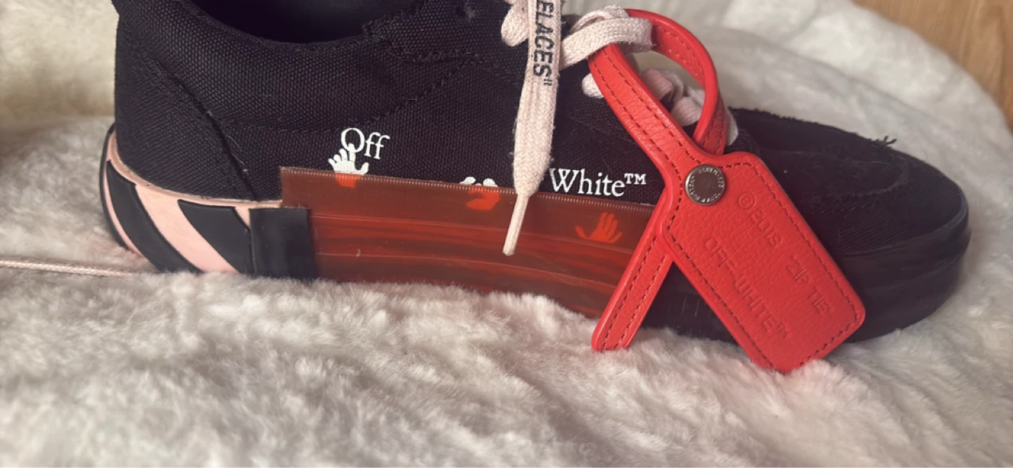 Off-White Black Canvas Low Top Sneakers with Pink Stripes - photo 3