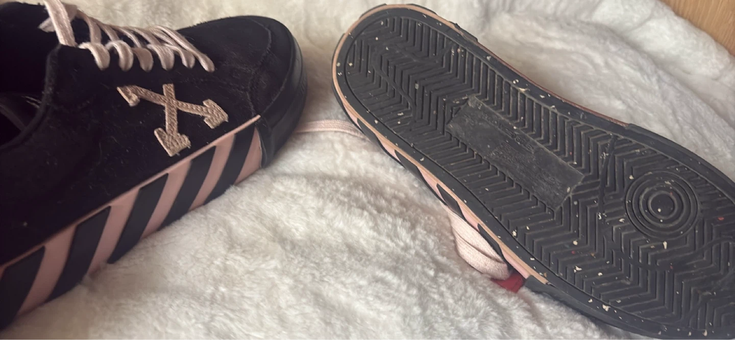 Off-White Black Canvas Low Top Sneakers with Pink Stripes - photo 4