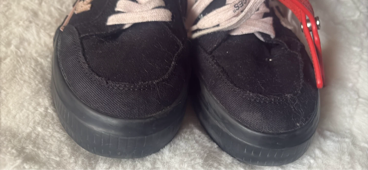 Off-White Black Canvas Low Top Sneakers with Pink Stripes - photo 5