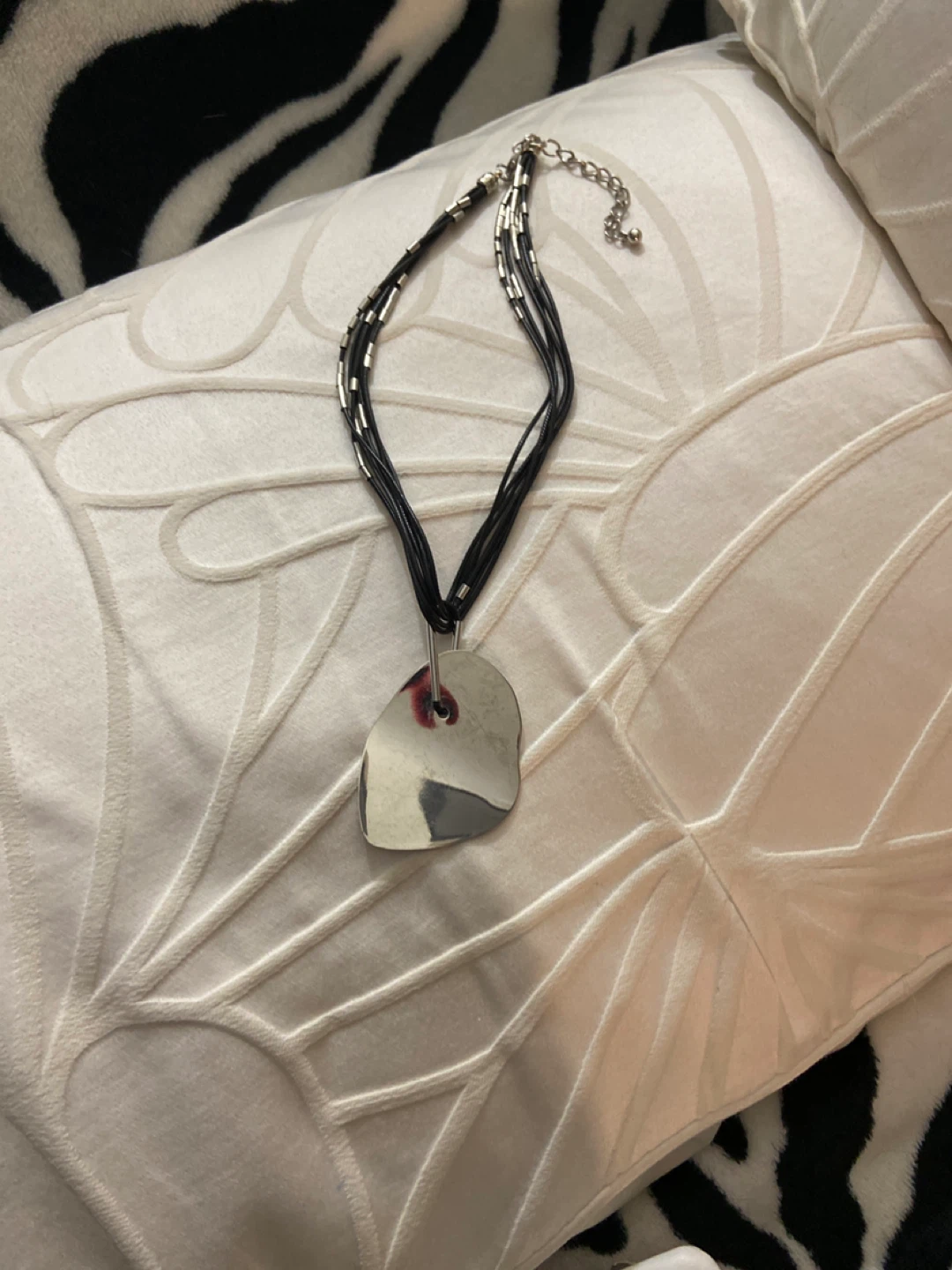 Black Cord Necklace with Silver Pendant