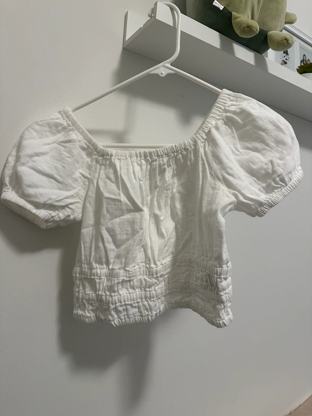 White Square Neck Puff Sleeve Cropped Top