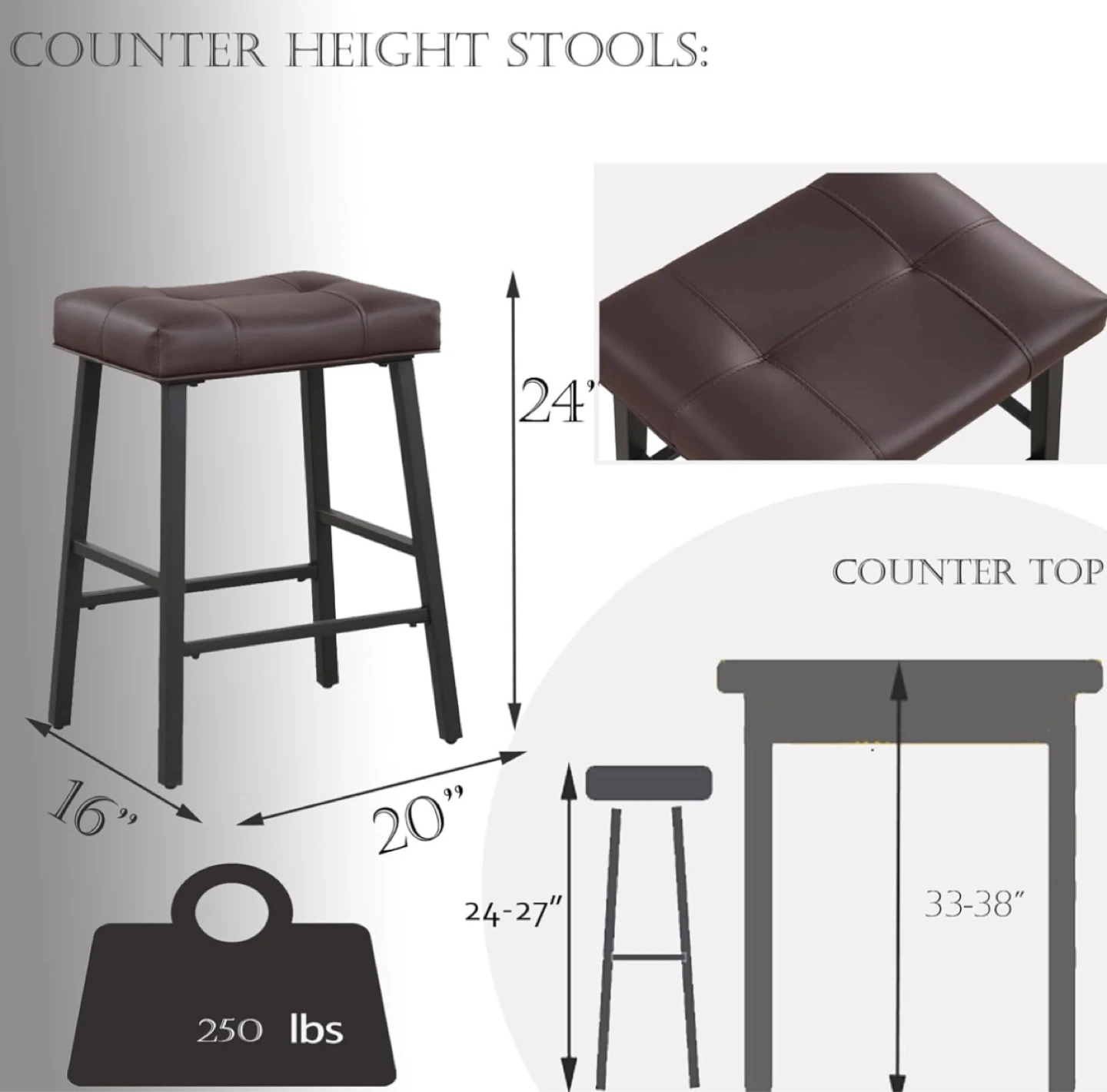 KAIRUITUCH Counter Height Bar Stools - Set of 2 - photo 3