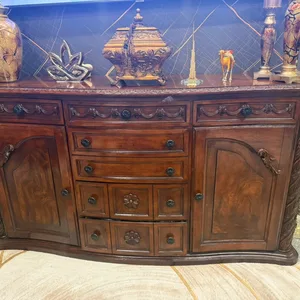 Antique Dark Wood Buffet Sideboard Cabinet