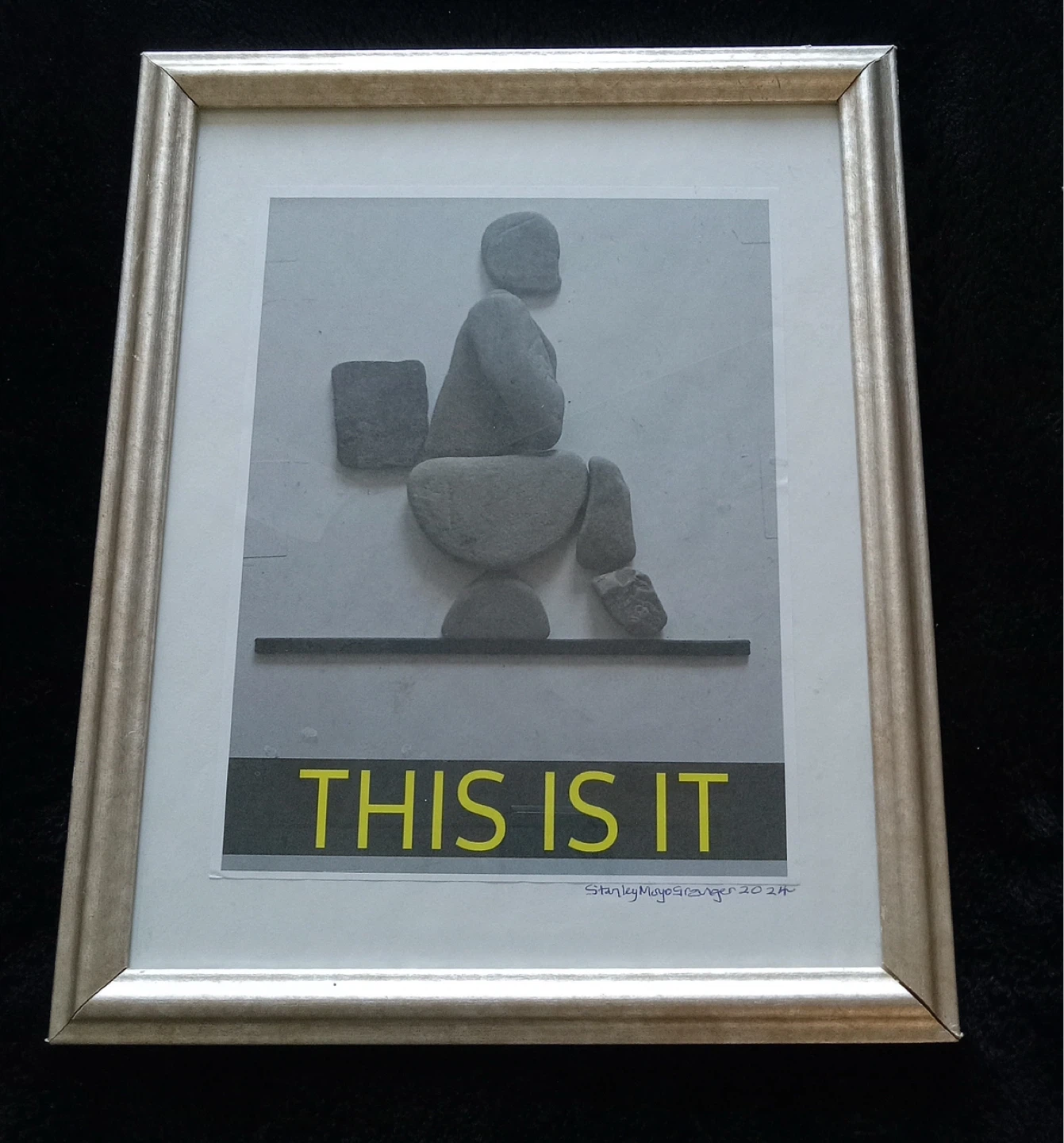 Framed Pebble Art  image "THIS IS IT"  for your washroom door
