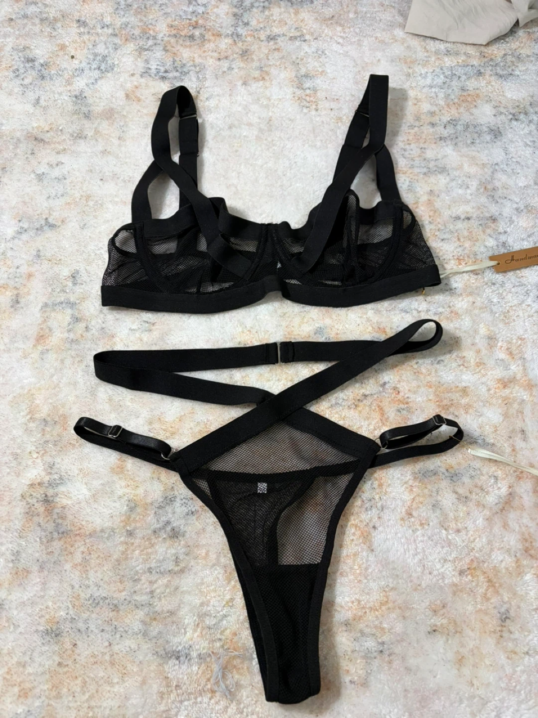 Black Mesh Bra and Thong Set