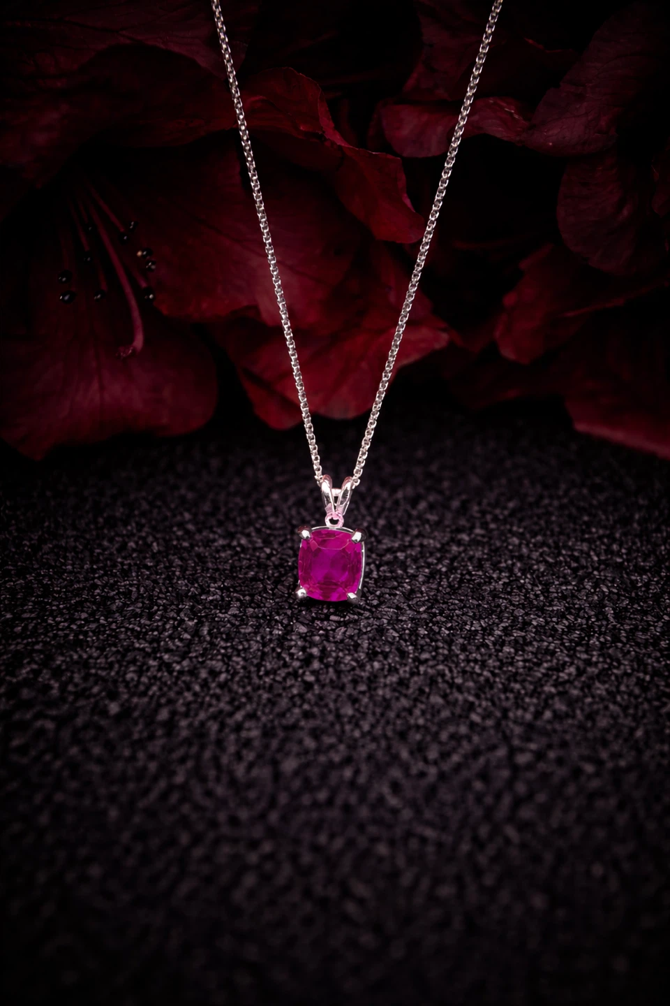 Silver Necklace with Ruby Gemstone