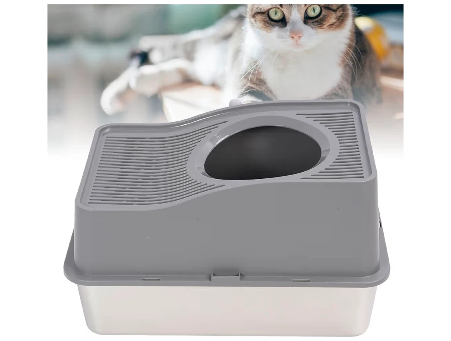 Grey & White Litter Box with Scoop - photo 3