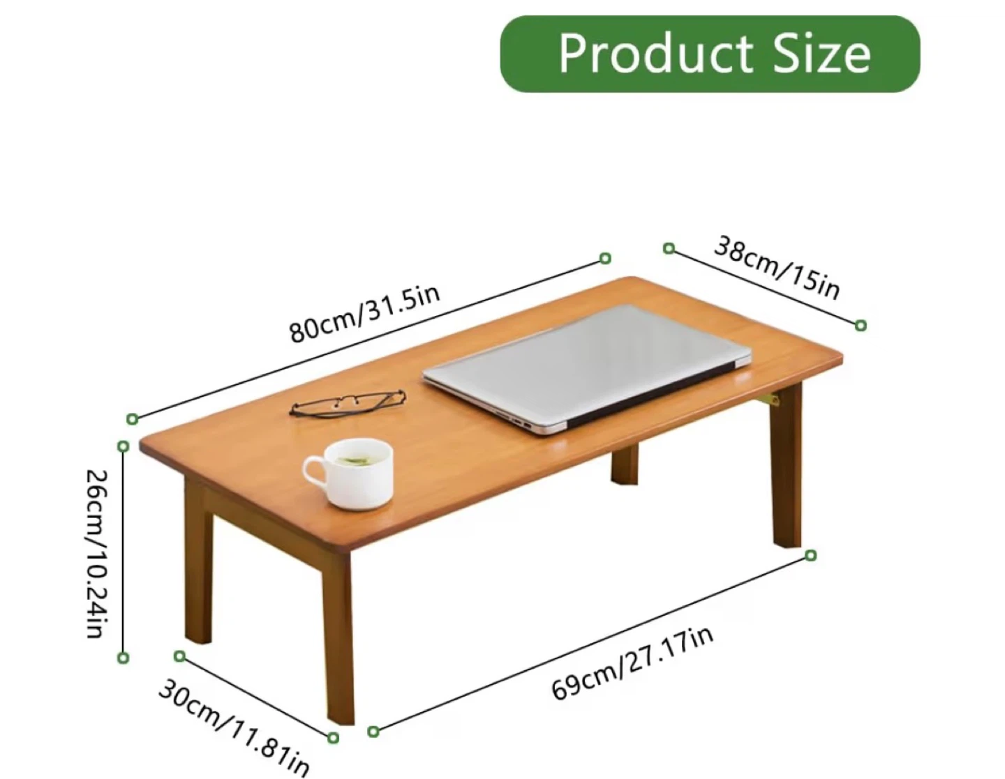 Bamboo Folding Coffee Table - 80cm x 38cm - photo 3