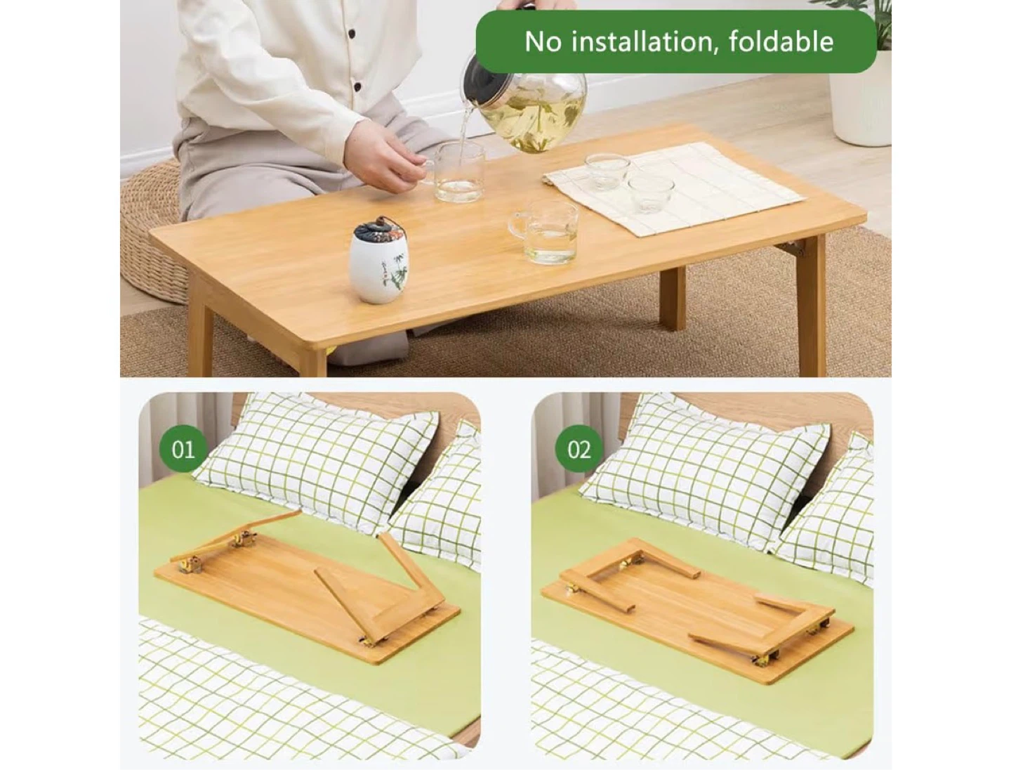 Bamboo Folding Coffee Table - 80cm x 38cm - photo 5