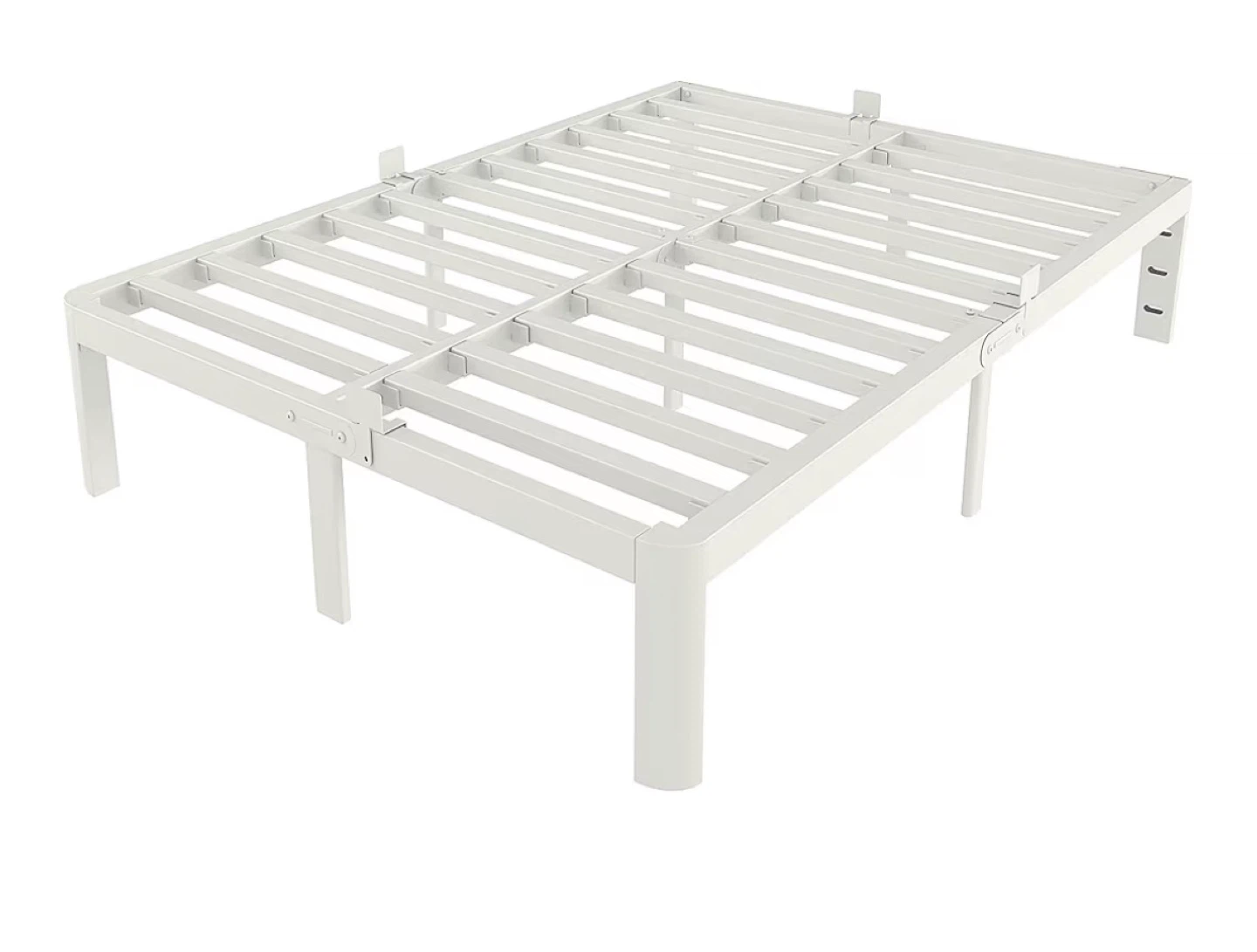 Queen Metal Bed Frame with Anti-Slip Buckles - White