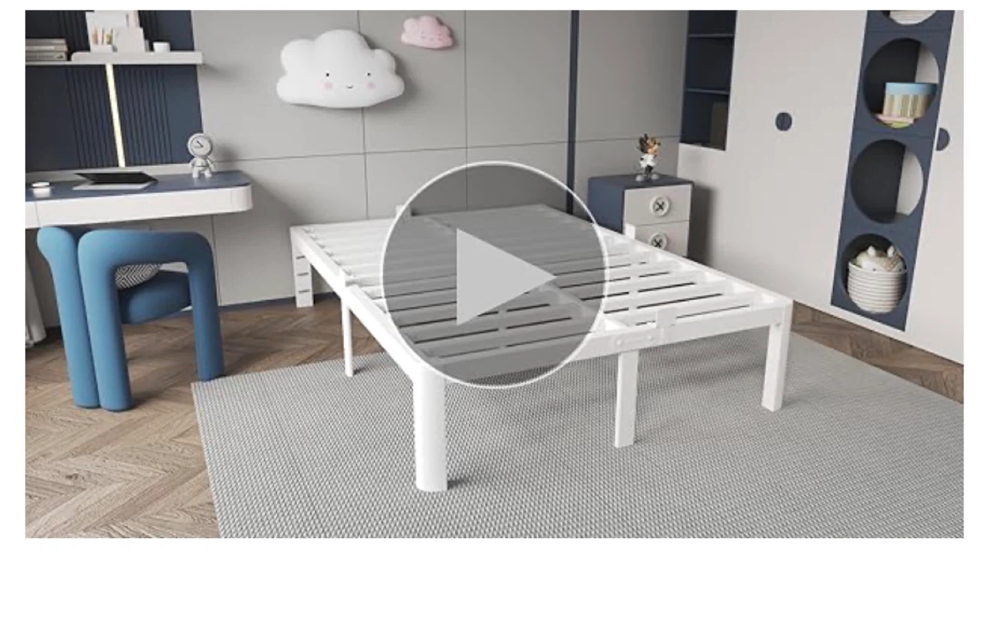 Queen Metal Bed Frame with Anti-Slip Buckles - White - photo 5