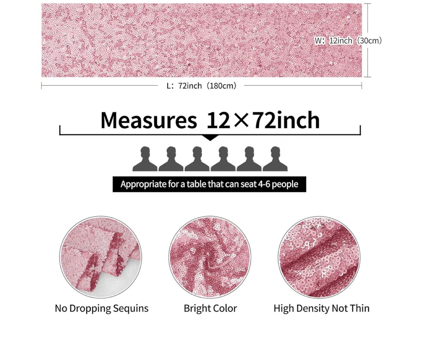 2 Pack Pink Sequin Table Runner 12" x 72" - photo 4