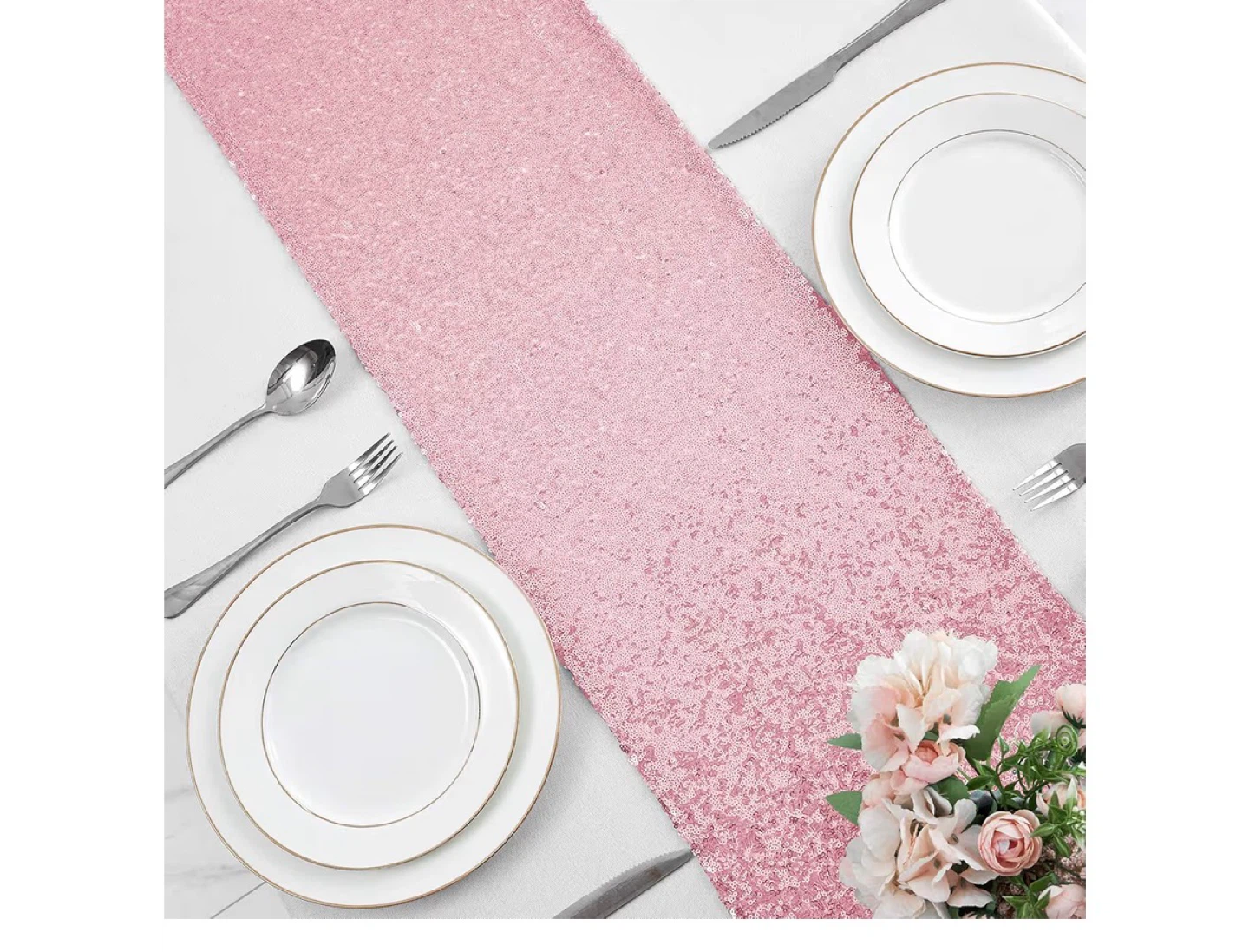 2 Pack Pink Sequin Table Runner 12" x 72" - photo 3
