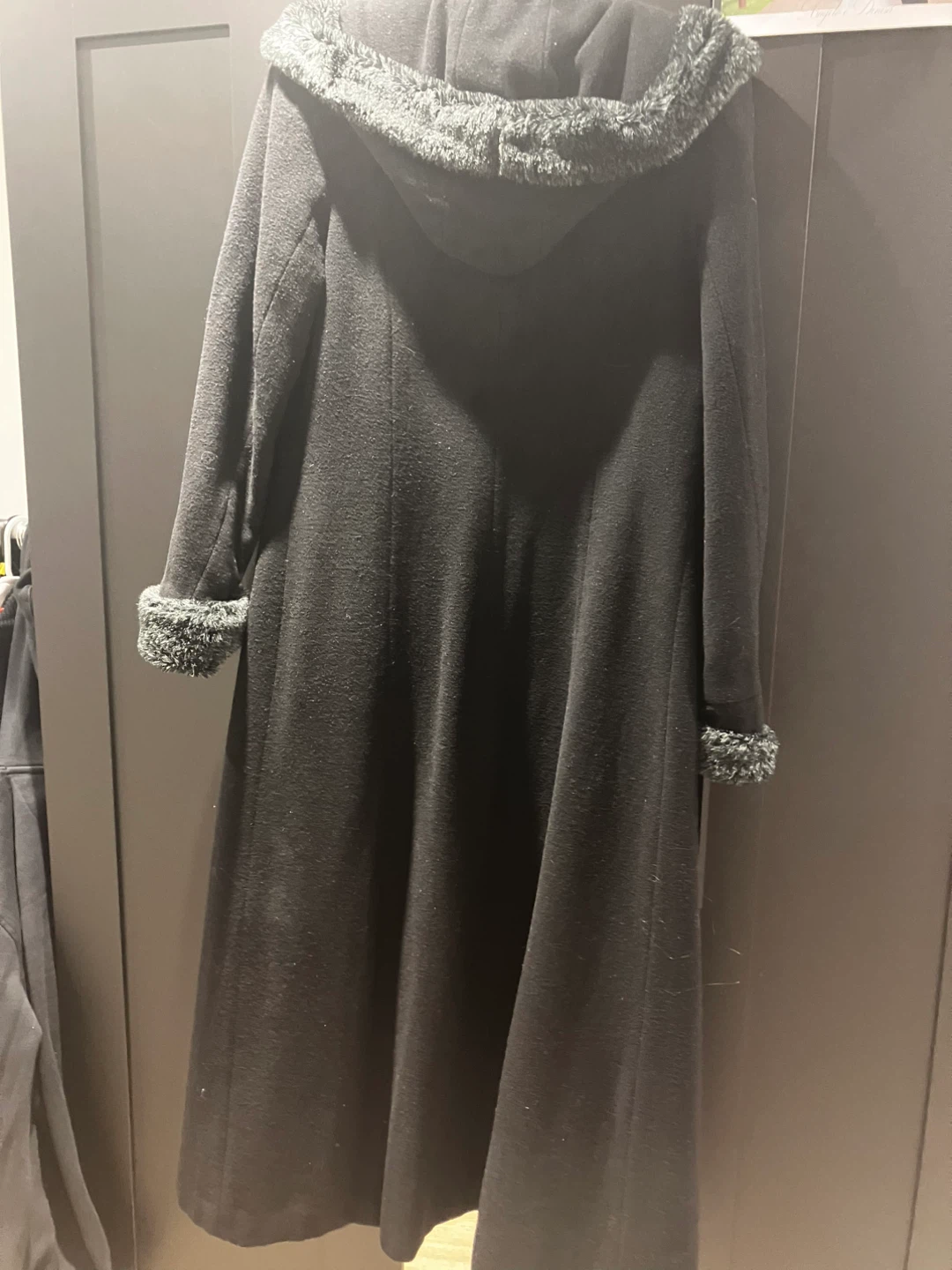 Moda Aliss Black Faux Fur Trim Maxi Coat Size 40 - photo 5