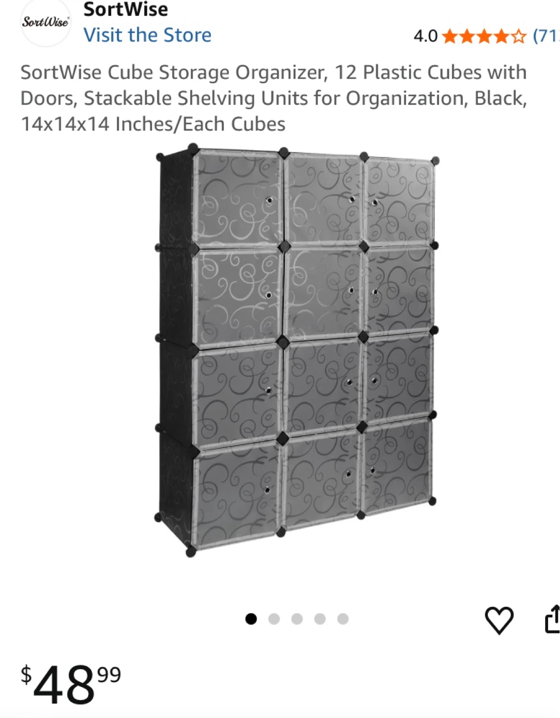 SortWise 12 Cube Storage Organizer Black 14x14x14 Inches