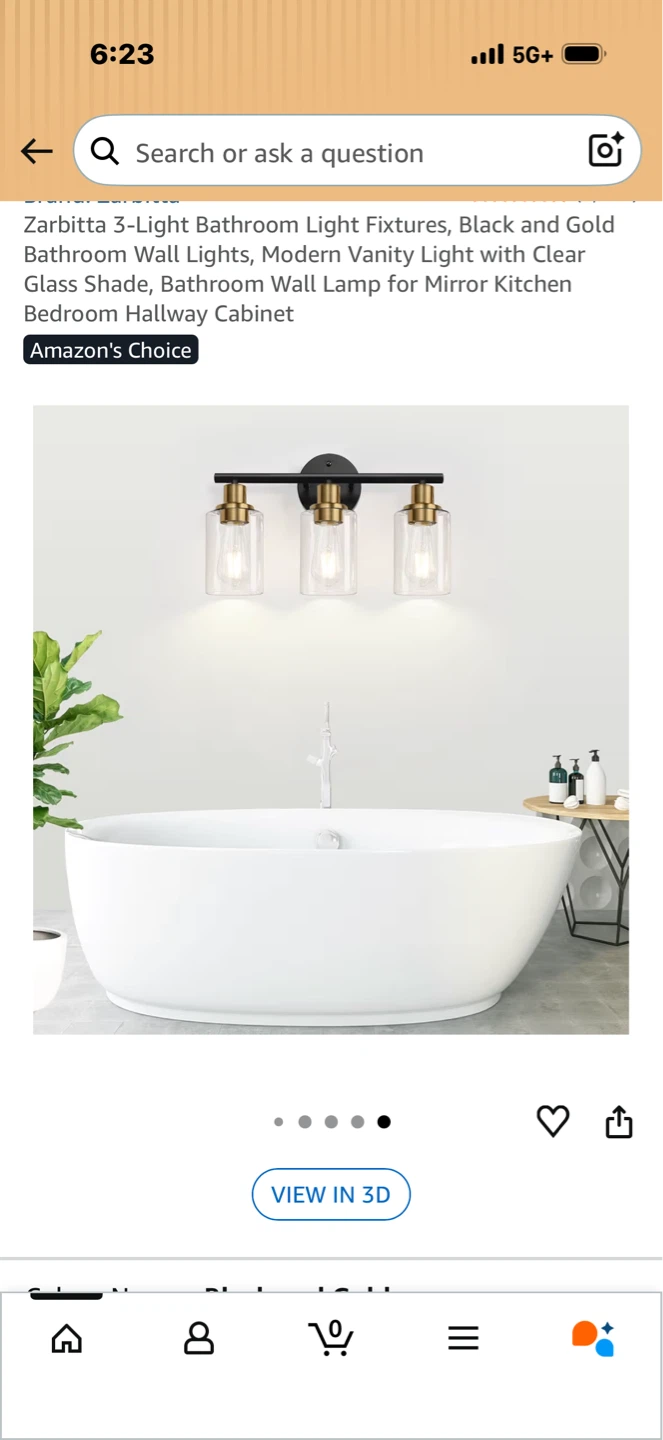 Zarbitta 3-Light Black and Gold Bathroom Vanity Light Fixture - photo 5
