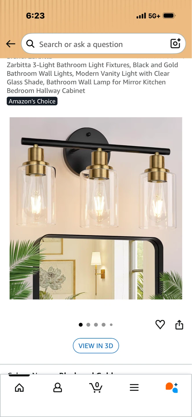 Zarbitta 3-Light Black and Gold Bathroom Vanity Light Fixture - photo 3