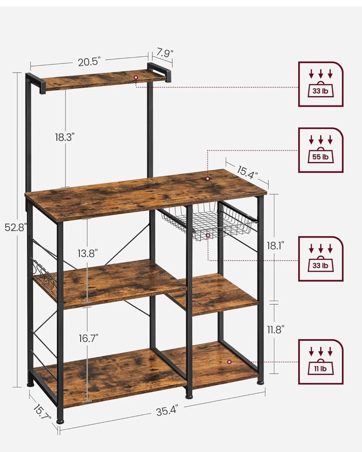 Bakers Rack, Coffee Station, Microwave Oven Stand - photo 3