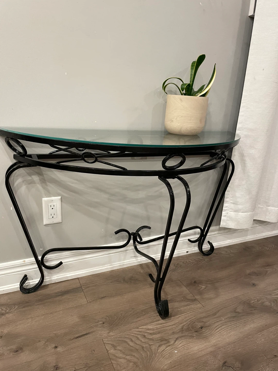 Half-Moon Console Table with Glass Top