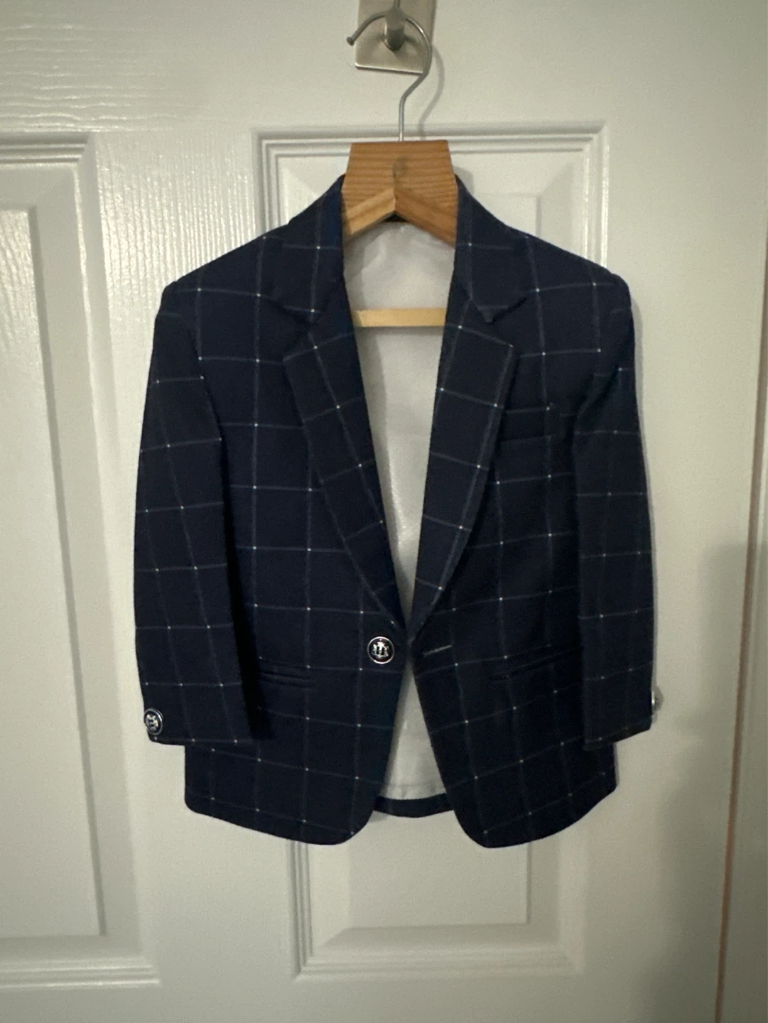 Navy Blue Plaid Blazer