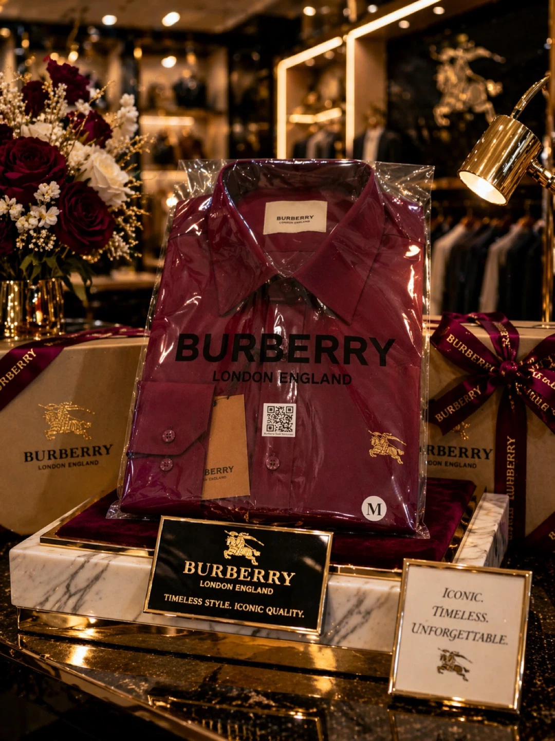 BURBERRY London England Men's Dress Shirt - Burgundy, Size M - photo 2