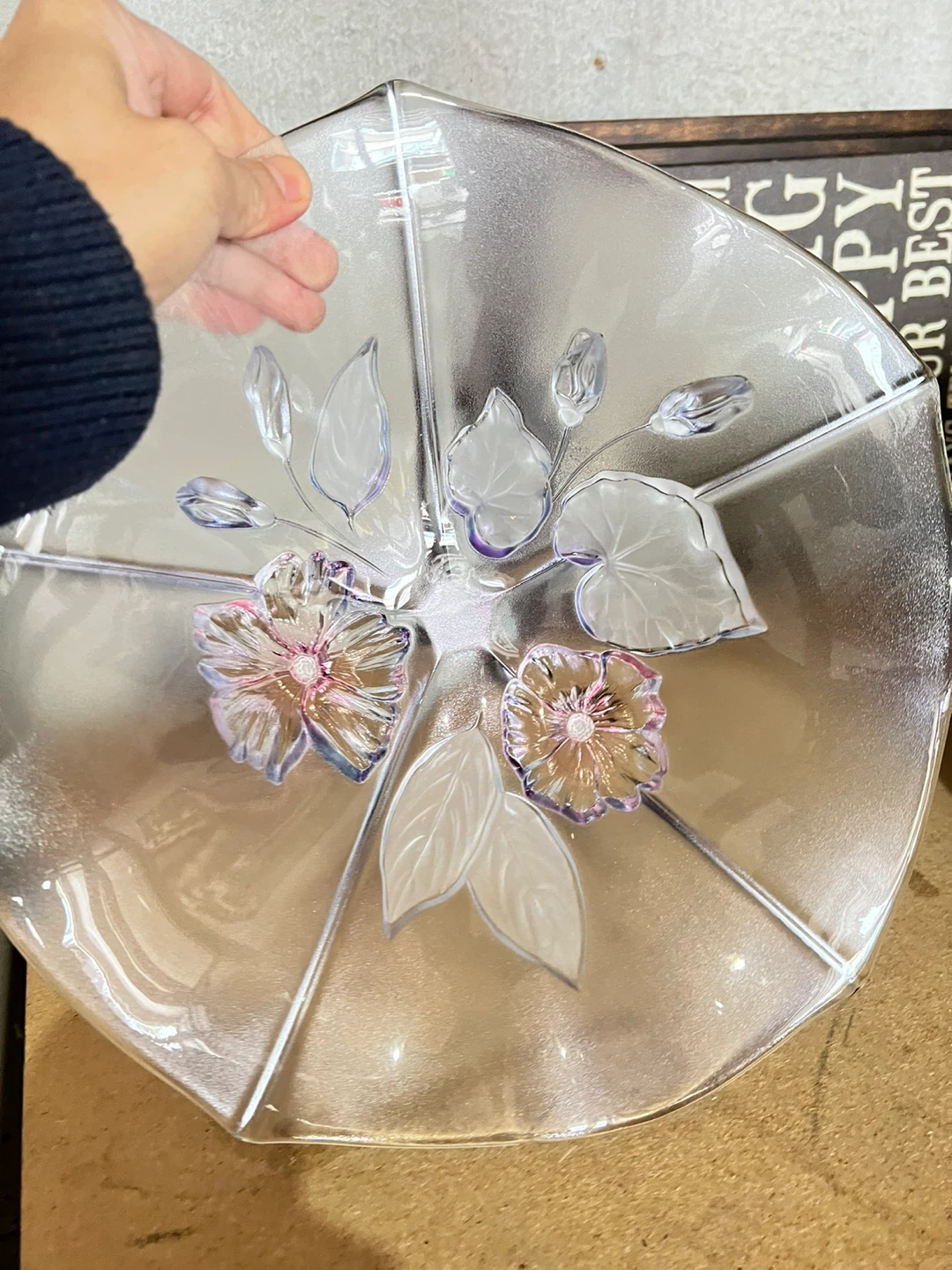 Glass Serving Dish with Floral Design