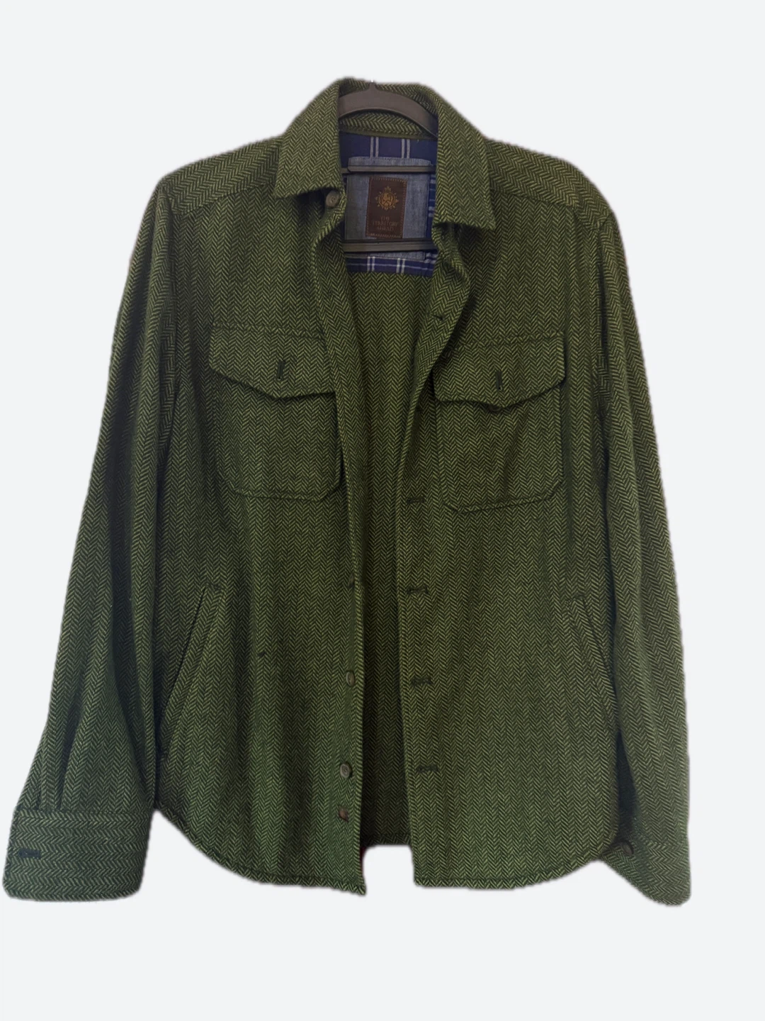 The Territory Ahead Green Herringbone Shirt Jacket