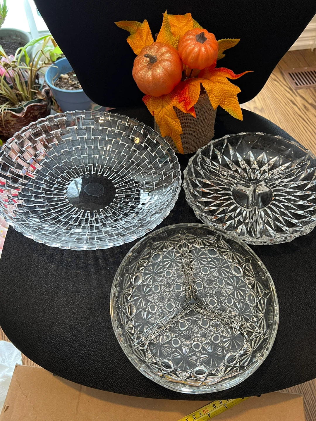 Set of 3 Glass Serving Trays with Fall Decor