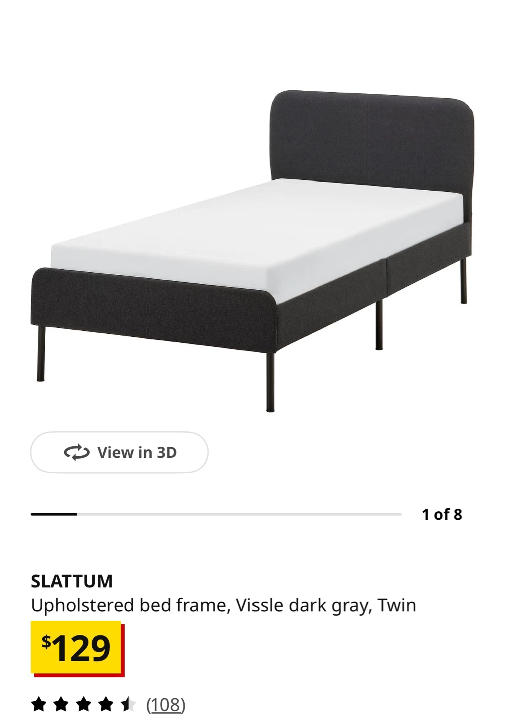 IKEA SLATTUM Upholstered Bed Frame - Black, Twin - photo 2