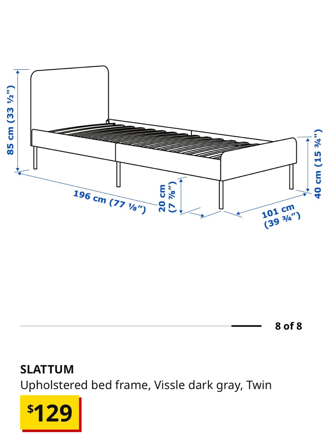 IKEA SLATTUM Upholstered Bed Frame - Black, Twin - photo 3