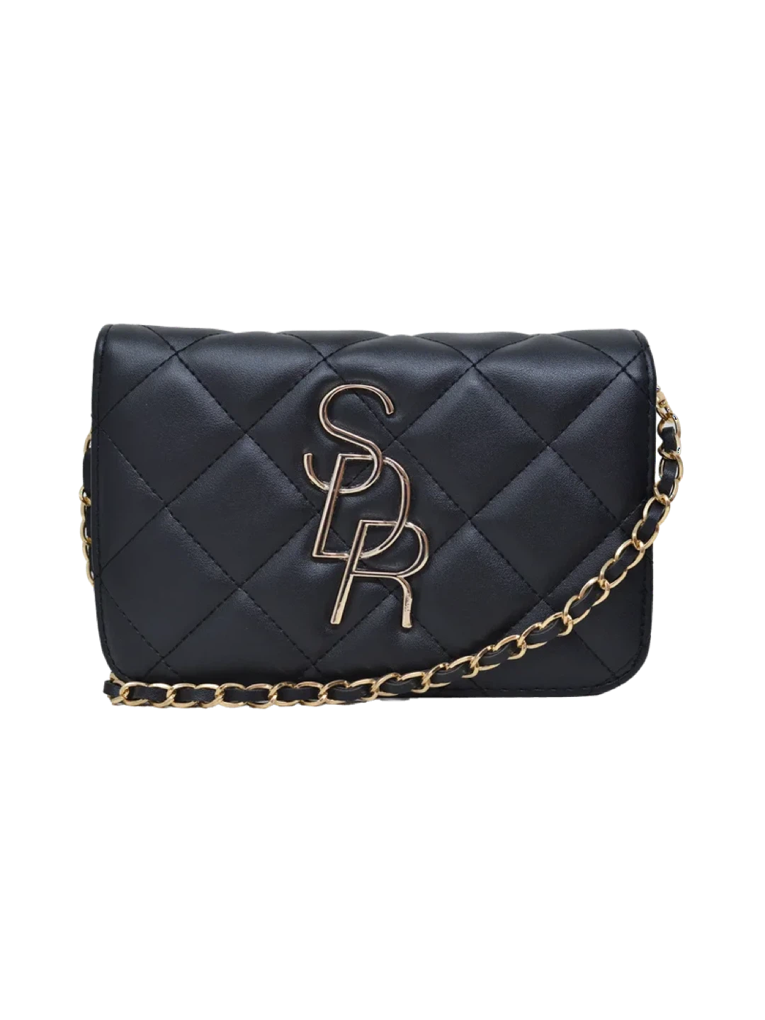 Black Quilted Flap Bag with Gold Chain