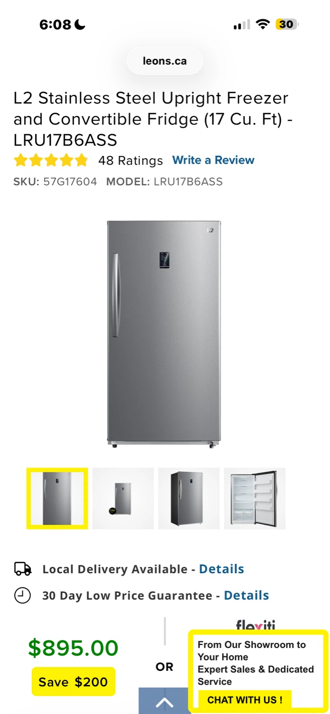 L2 Stainless Steel Upright Freezer and Convertible Fridge
