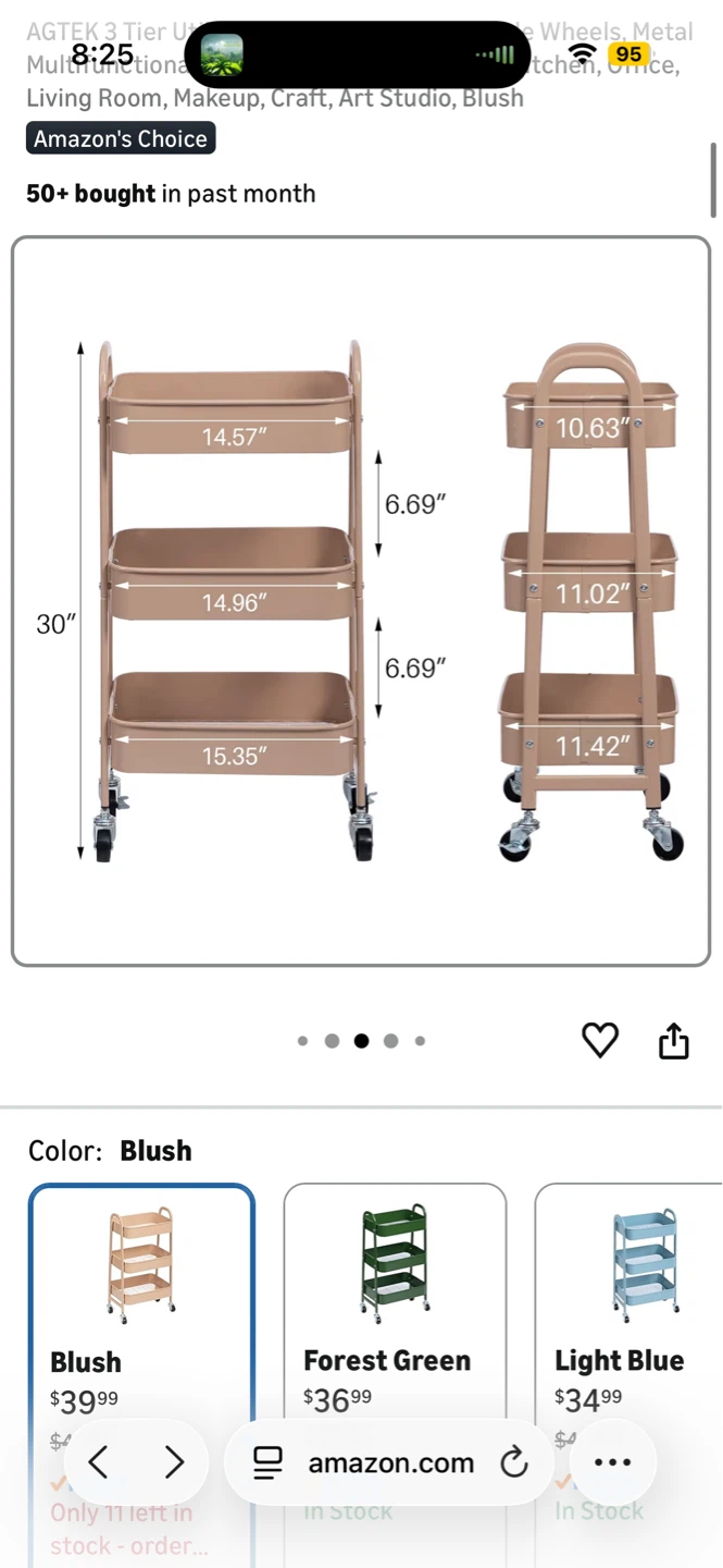 AGTEK 3 Tier Rolling Makeup Cart white - photo 2
