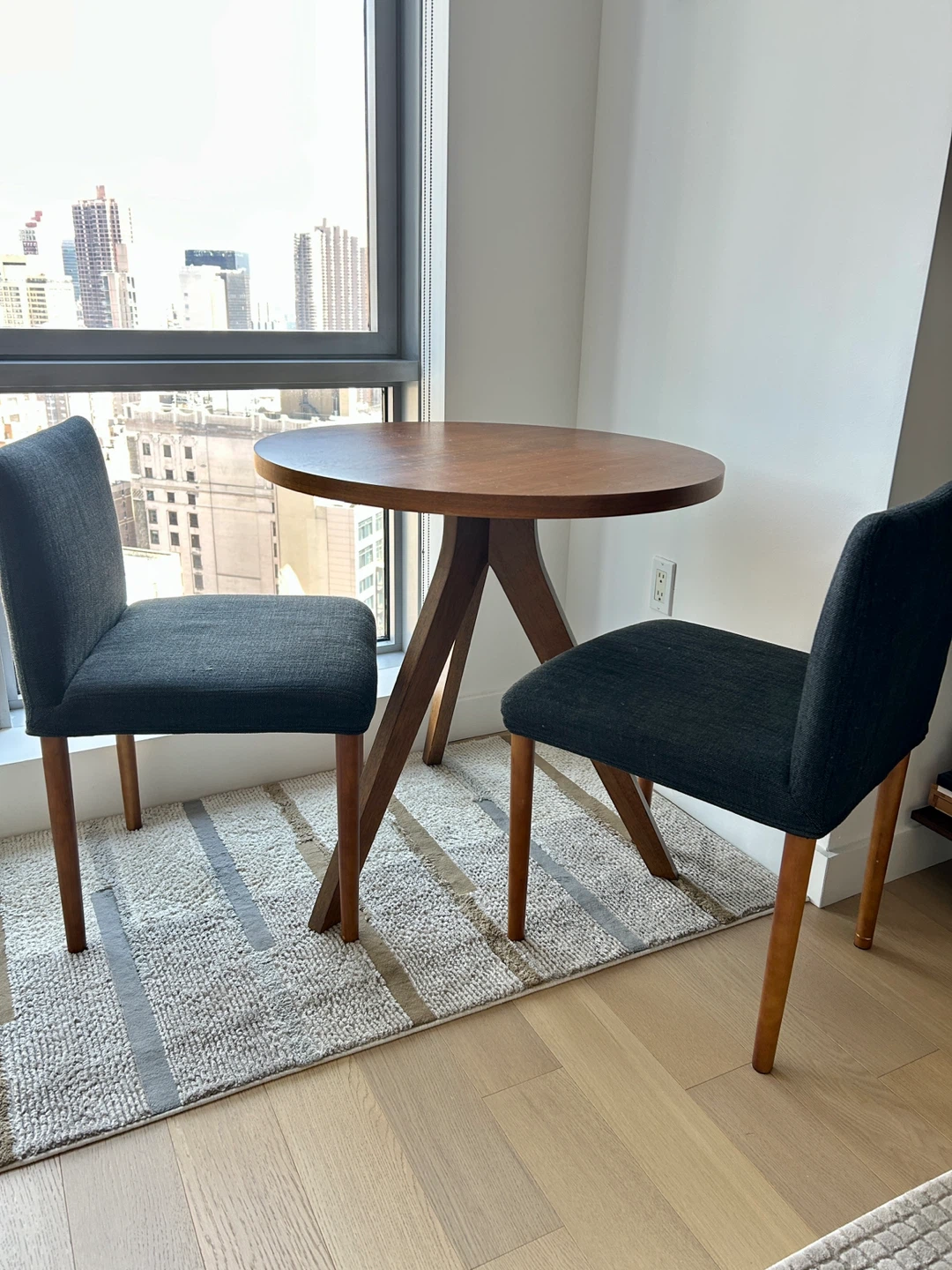 West Elm Round Wooden Dining Table and 2 Chairs